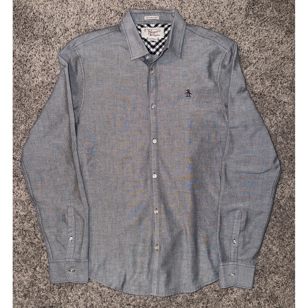 Penguin Dress‎ Shirt Gray Medium Heritage Slim Fit Long Sleeve Mens Size